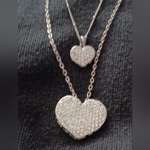 Dazzling Double Silver Heart W Stones